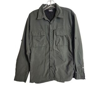Hi-Tec Mens Nylon‎ Utility Hiking Shirt Olive Green Roll Tab Sleeve Size M